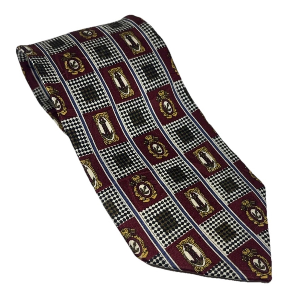 Tutankhamen Patterned Anchor Maroon Olive 100% Silk Men’s Necktie